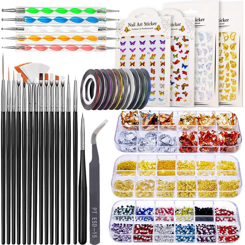 Cross-border nail art jewelry set 15 colored pen point drill pen acrylic drill gold foil gold and silver nail stickers