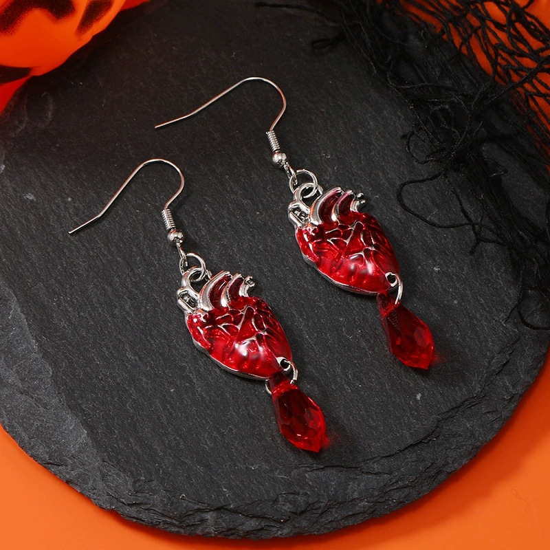 Asymmetrical heart, earrings, halloween