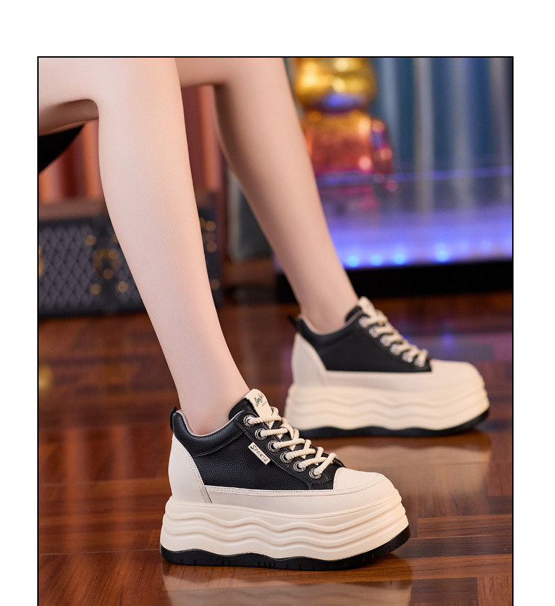 Giày sneaker nữ cổ cao đế dày tăng chiều cao trong — Màu đen chi tiết 13