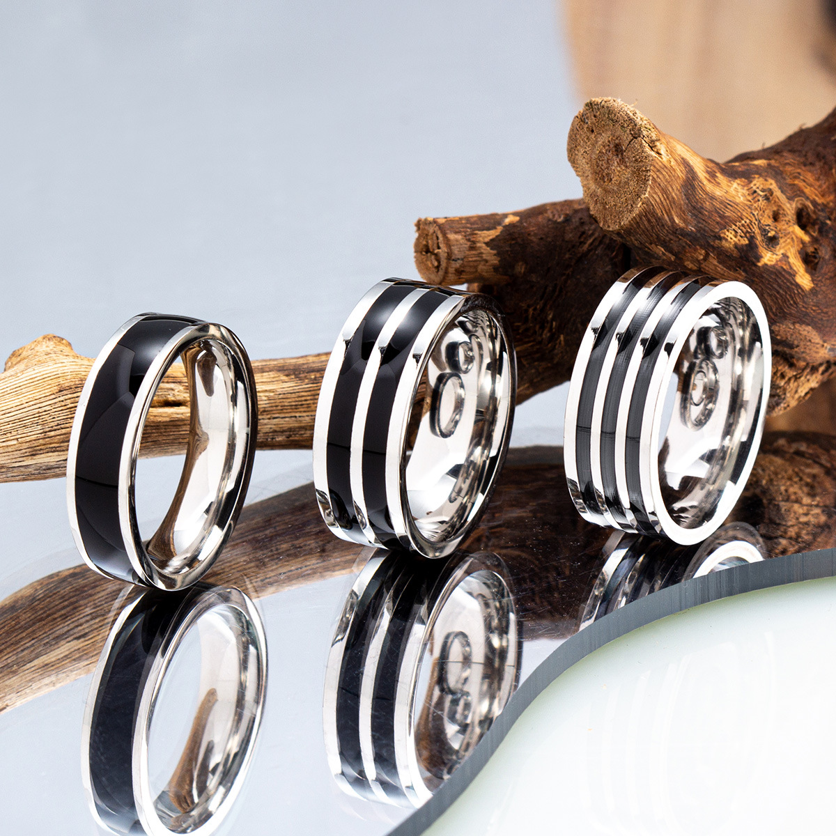 4g Weight Punk Cool Style Round Lines 304 Stainless Steel Enamel Unisex Wide Band Ring