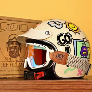 Taiwan JEF Retro 3/4 Motorcycle Helmet Men Women 3C