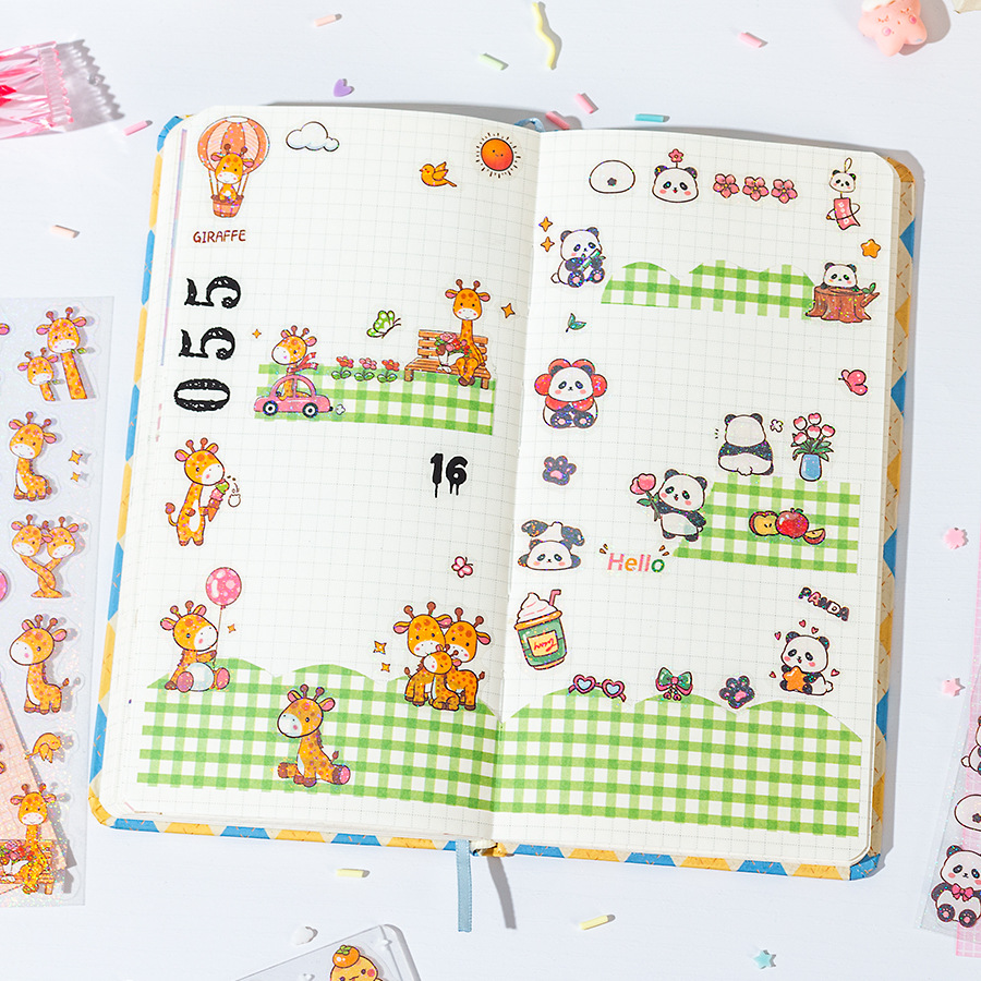 Brilliante linda mascota dibujos animados transparente impermeable pegatinas de pet diy pegatinas de diario de cuentas de mano dibujos animados animal fino flash pegatinas de cuentas de mano