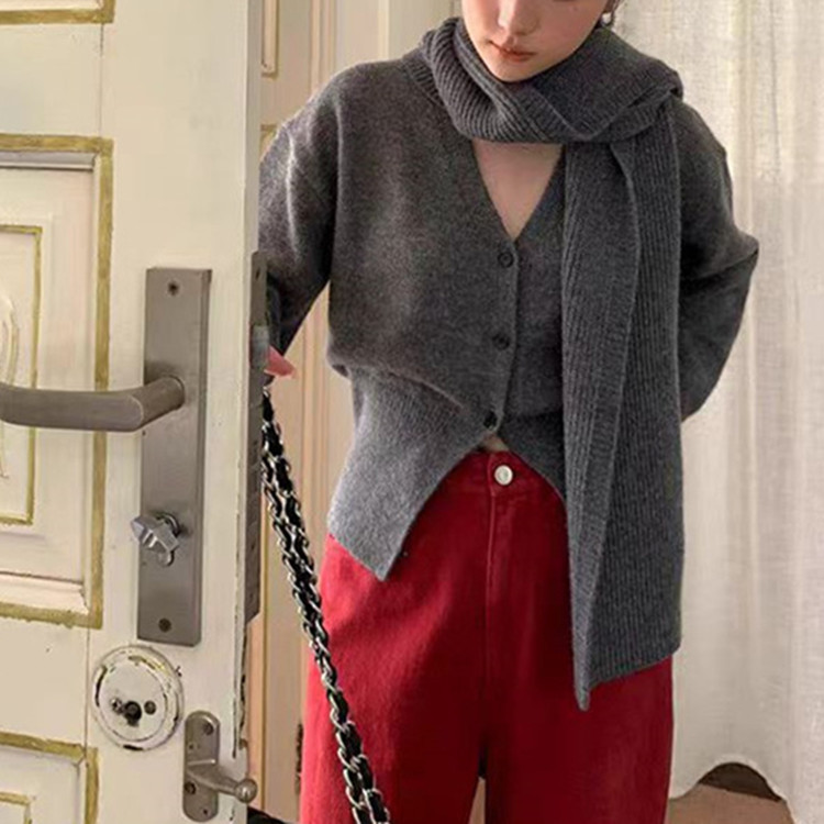 2024 한국 가을 | 겨울 새로운 슬림 핏 슬리밍 V 넥 긴팔 니트 스웨터 카디건