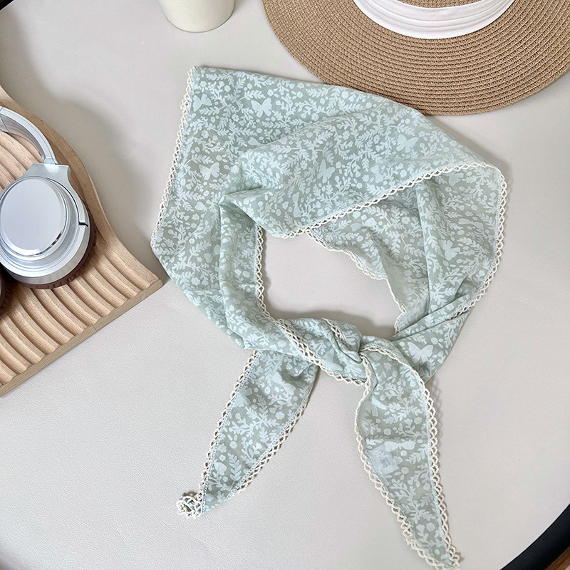 Turbante de verano pastoral turbante de flores de encaje turbante de seda de alta calidad con toallas de seda de triángulo al por mayor
