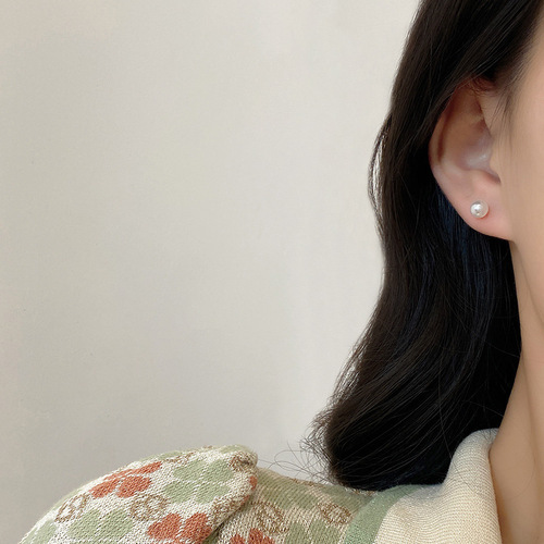 Korean cool style S925 silver needle pearl earring set simple and versatile Internet celebrity earrings women's trendy ear jewelry