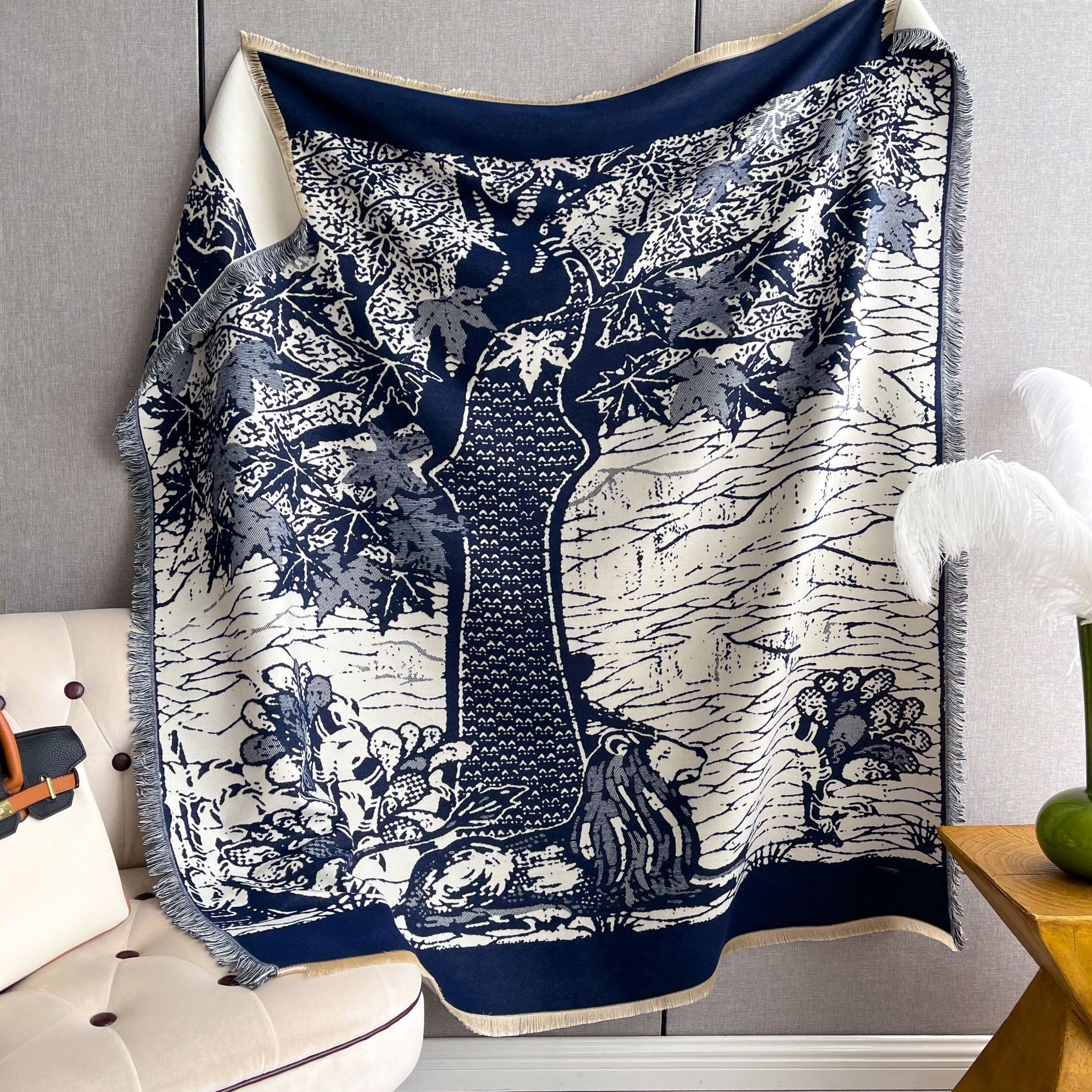 2023 Comercio exterior transfronterizo de doble cara chal de Cachemira Otoño e Invierno bufanda cálida Impresión de árbol grande viaje bufanda cuadrada exterior para mujeres