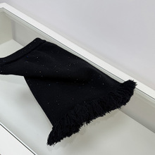 2025冬季新款女童半截裙珠片流苏半身裙针织半截裙黑色半裙