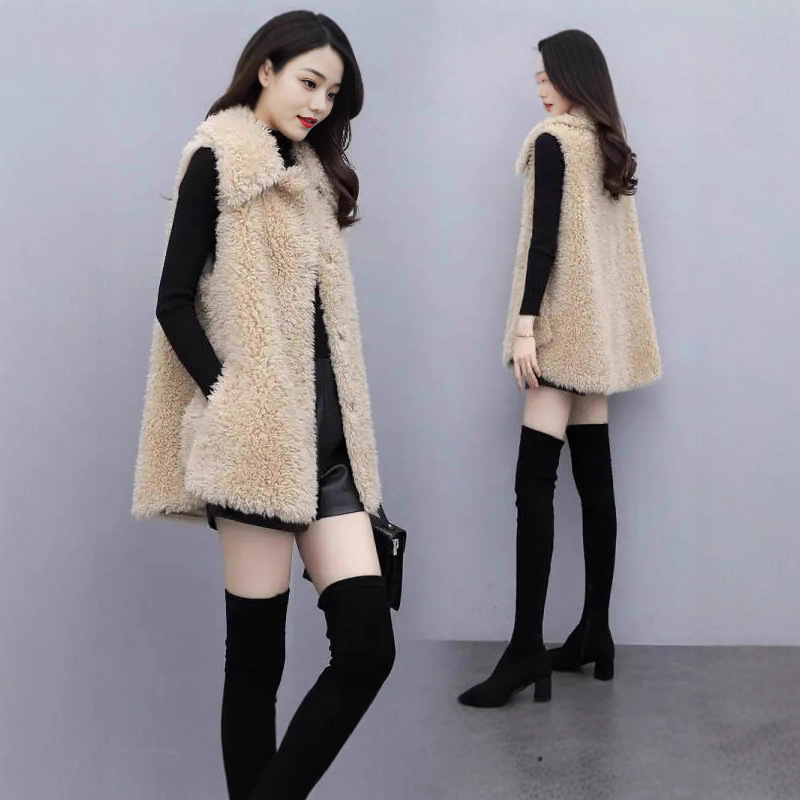Lamb Velvet Vest Women's 2020 Winter New Korean Style Loose Teddy Velvet Splicing Fur One-Piece Vest Jacket
