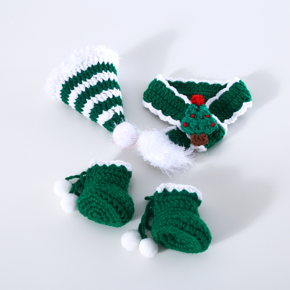 Mascota gato perro Santa árbol mano gancho de lana punto bufanda del babero sombrero calcetines Zapatos combinación traje image 8