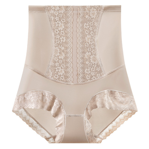 Kuaishou Dream Xiaomei High-Waist Abdominal Control Shaping Invisible Thigh-Lifting Lace Pure Cotton Waistband Embroidered Women's Underwear
