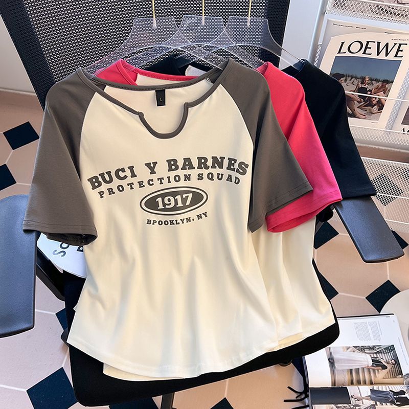 Más tamaño gordita chica vientre-que cubre la parte superior de adelgazamiento para las mujeres verano diseño sentido nicho falso de dos piezas hombro manga corta camiseta