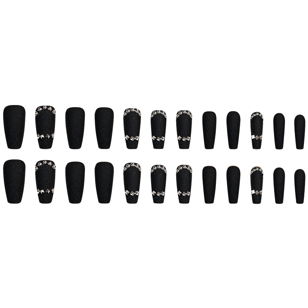 Transfronterizos puntos de flocado de venta caliente perforación de viento oscuro manicure punk cool viento usar uñas 24 piezas de parche de uñas falsas image 6