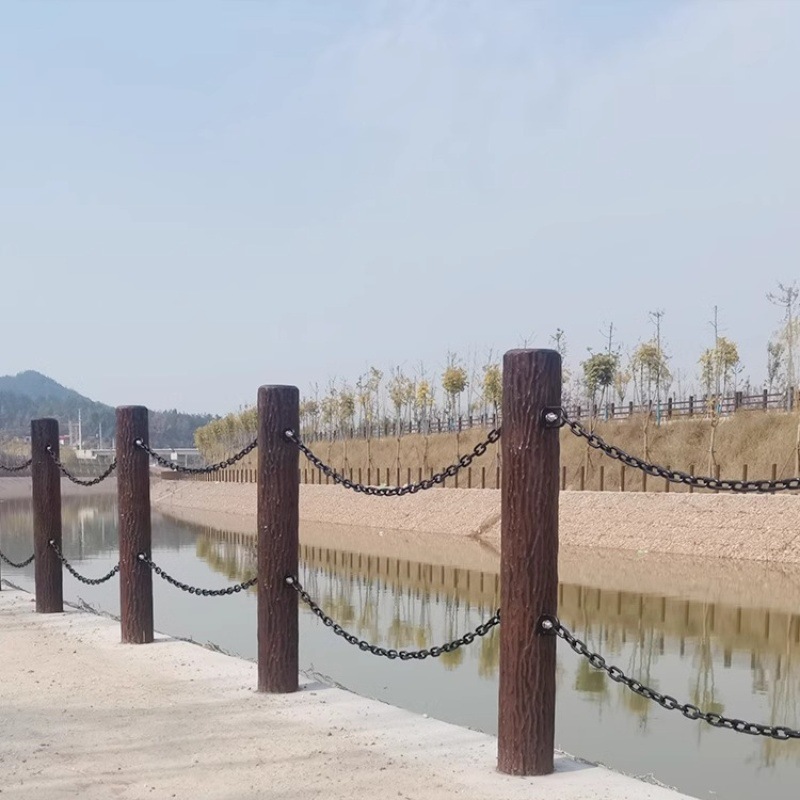 江苏苏州水泥木护栏河道围栏混凝土栏杆桥梁景区公园庭院树皮树藤