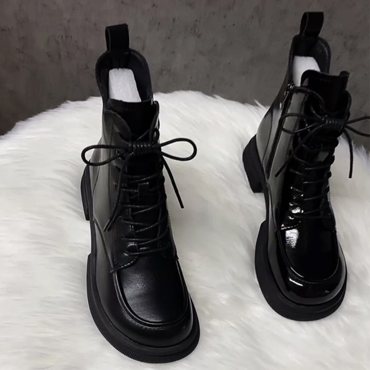 European Style Martin Boots for Women, British Style, 2025 Autumn and Winter New Plush Street Casual Short Boots, Thick-Soled Slim Boots for Women