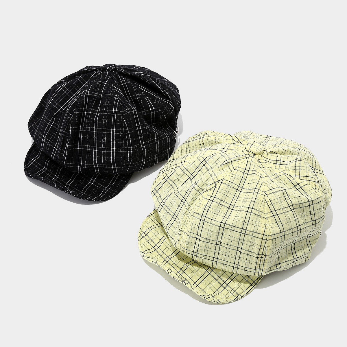Neue Koreanische Plaid Weiche Baskenmütze Hut frauen Lterary Baumwolle Zeitungsjunge Achteckige Hut – Detail 4