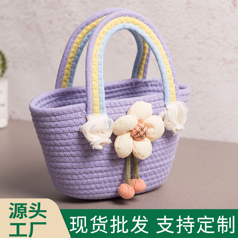 Bolsa de tejido artesanal arco iris, bolso de tejido de cuerda de algodón, bolso de tejido de flores pequeño, bolso de mano, bolso de mujer