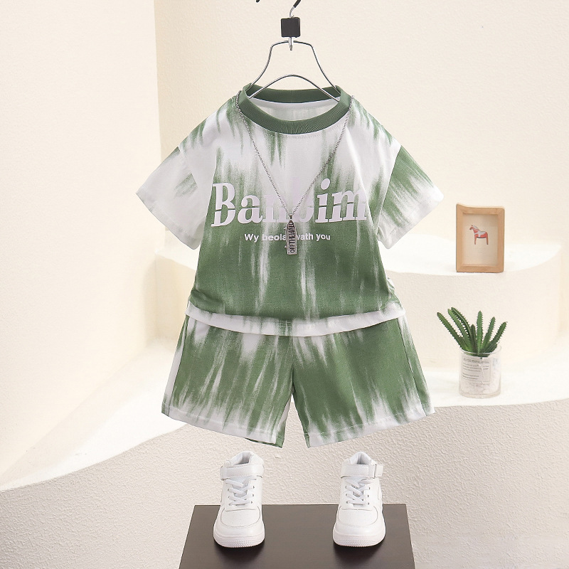 7823 Traje de manga corta de verano para niños 2025 nuevo estilo estilo occidental, deportes y ocio para niños, ropa degradada, ropa de verano para bebés