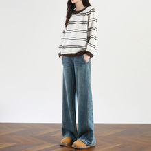 孕妇牛仔裤2024新款秋冬款加绒加厚冬季大码宽松春秋季拖地阔腿裤