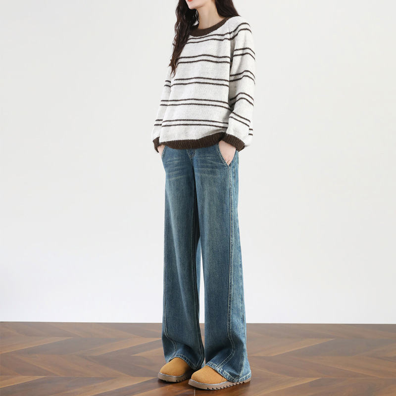 孕妇牛仔裤2024新款秋冬款加绒加厚冬季大码宽松春秋季拖地阔腿裤