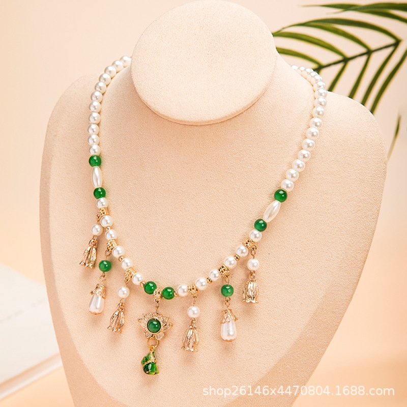 Ancient Style Jewelry Wholesale Dragon Boat Festival Accessories Green Necklace Bracelet Han Dynasty Soft Necklace for Women (Tb12.9)