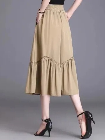 Summer half-body skirt, thin single-layer pleated skirt, fat mother slimming elastic waist, age-reducing high waist, large swing skirt