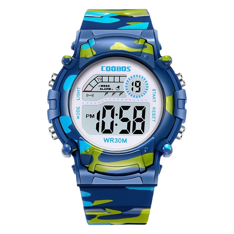 Reloj electrónico para niños de camuflaje colorido luminoso impermeable multifuncional reloj electrónico al aire libre para estudiantes masculinos y femeninos al por mayor