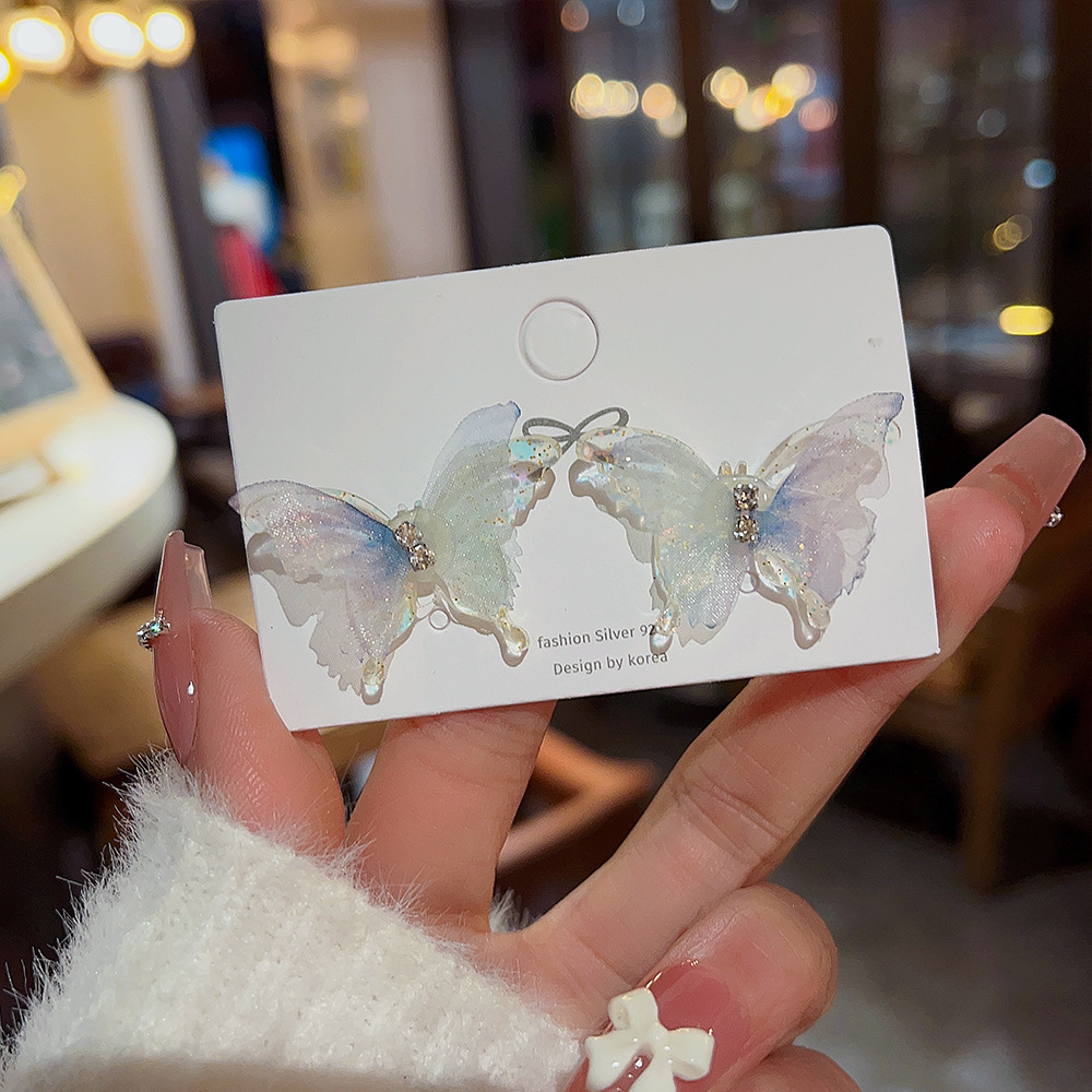 Daily Occasion Mixed materials Material Butterfly Pattern Ins Style Sweet Butterfly Mixed Materials Inlay Rhinestones Women's Ear Studs