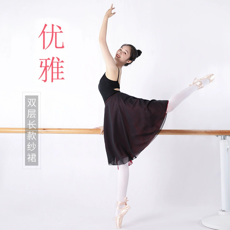 Двухслойное шифоновое марлевое платье средней длины для учителя на шнуровке, цельное платье в этническом балете, Одежда для танцев для взрослых и женщин