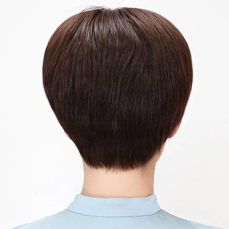 女性用ウィッグ ショートストレートヘア 本物の髪 中高年のお母さん向けの本物の髪のフルウィッグ 軽くて通気性の良い薄い本物の髪|undefined