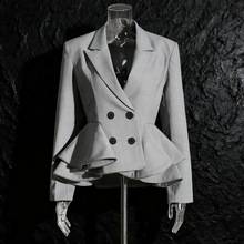 气质通勤风收腰显瘦小西服2025秋新款设计感拼接荷叶边西装外套女