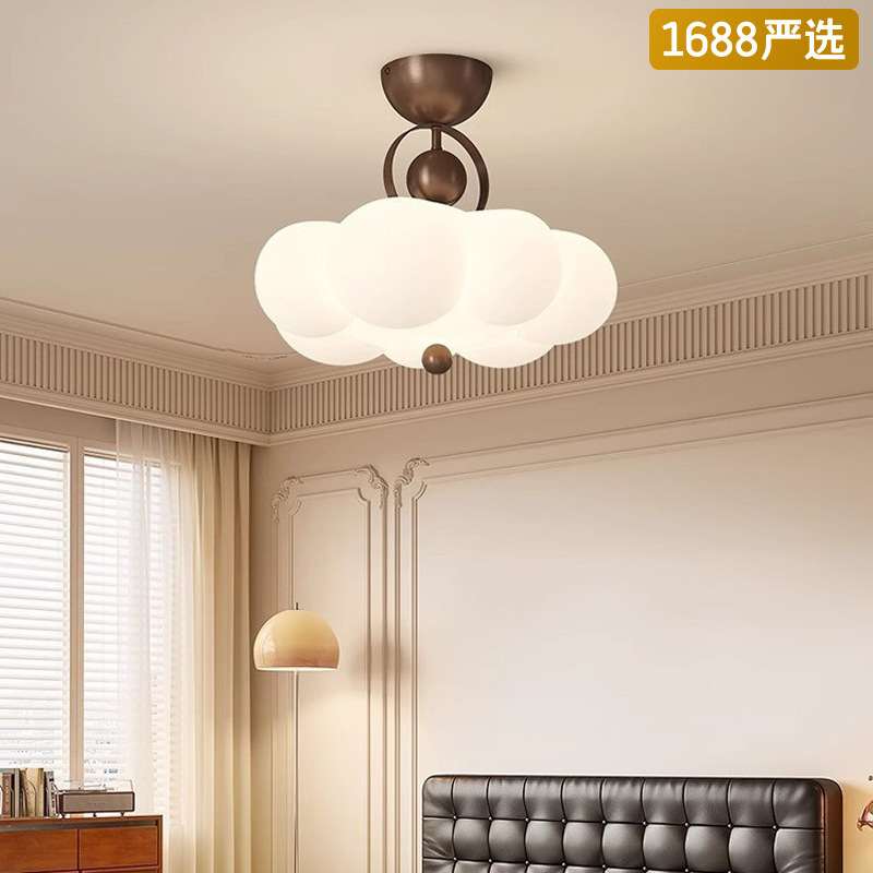 [Seleccionado] Lámpara de techo de estilo crema medieval, diseñador estadounidense, sala de princesa, lámpara de protección ocular de espectro completo, marrón
