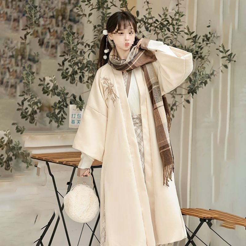 Han Tang Huayun Original Hanfu for Women [Iris] Song Dynasty Style Double-Breasted Fleece-Lined Woolen Long Overcoat and Horse-Face Skirt Autumn/Winter Collection