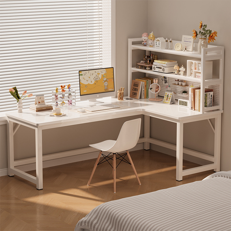 ++업그레이드 [싱글테이블 + 책장 + 타공판] 밀키화이트 오른쪽 스타일 ++