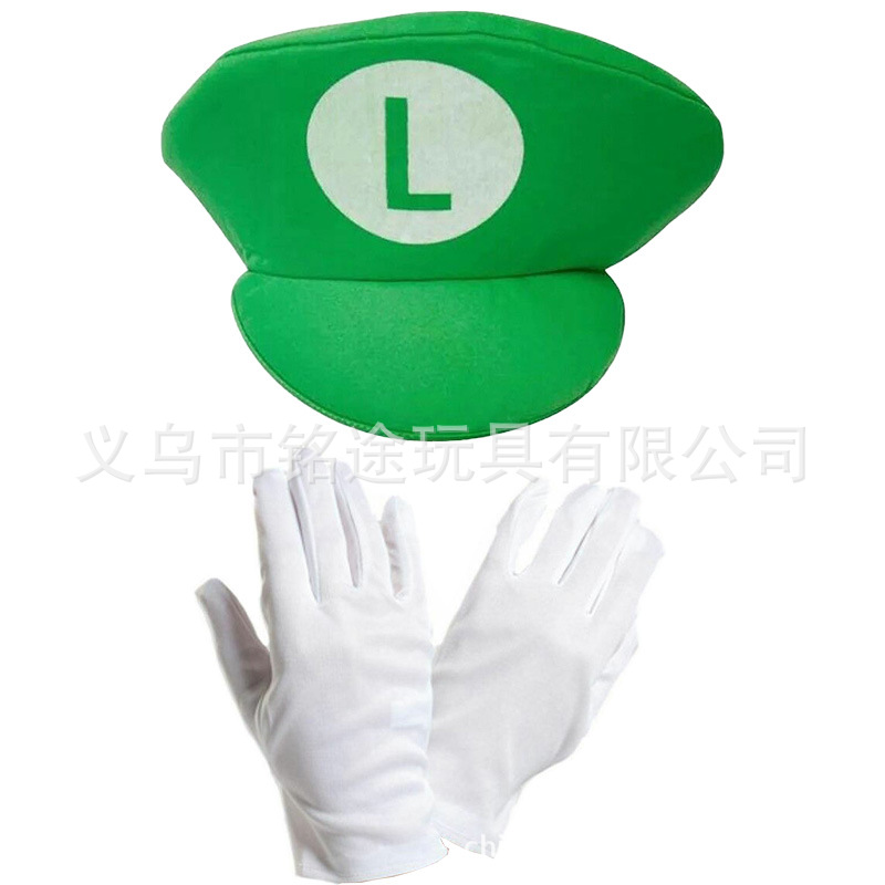 Fabricantes de sombreros al por mayor Halloween Luigi sombrero traje de dibujos animados sombrero barba guantes traje