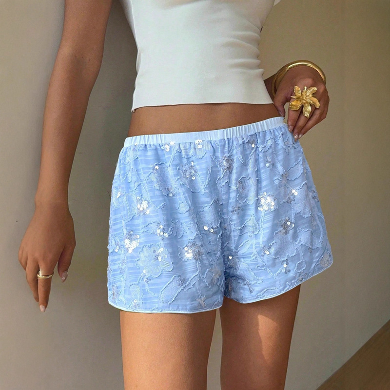 2025 Foreign Trade European and American Amazon Elastic Waist Fashionable Bright Diamond Women's Shorts Sequin Embroider Sexy Sexy Shorts 2025 Foreign Trade European and American Amazon Elastic Waist Fashionable Bright Diamond Women's Shorts Sequin Embroider Sexy Sexy Shorts