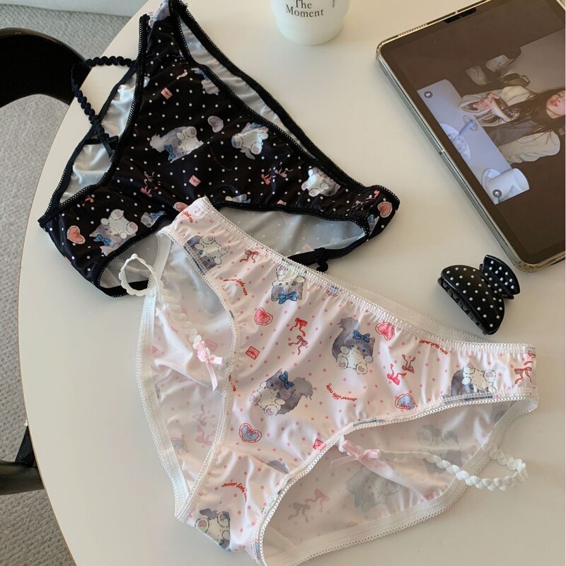 Wooden House Plato's Love~French-Style Sexy Ice Silk Panties for Women, Low-Waist Pure Desire Cat Leg Ring Briefs