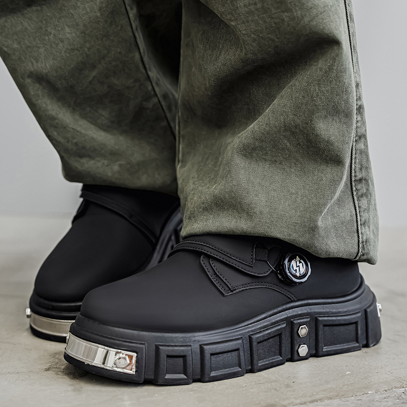 Botas martin de pele masculinas com fivela estilo derby casual_voghion.com