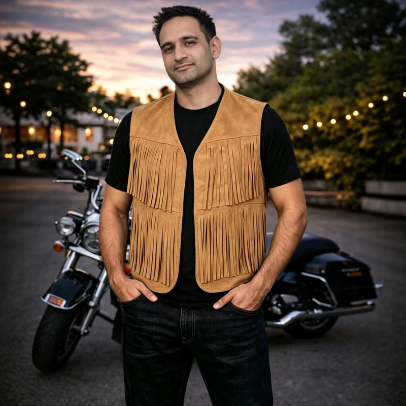 Cross-border Amazon European and American suede fringed vest for men, loose-fitting western street style American motorcycle cardigan jacket Cross-border Amazon European and American suede fringed vest for men, loose-fitting western street style American motorcycle cardigan jacket