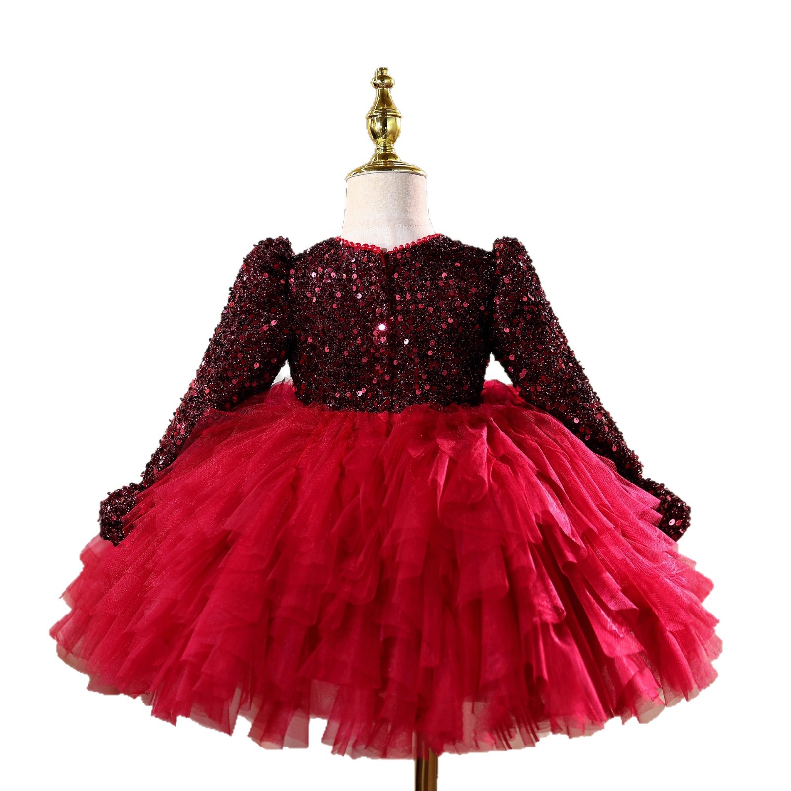 Mutter & Kinder Burgunderrotes Abendkleid zum ersten Geburtstag für Mädchen, Kinderkostüm für Klavierauftritte, Prinzessinnenkleid für Kleinkinder (3-7 Jahre)_voghion.com