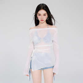 泳衣女分体罩衫印染牛仔三件套遮肚显瘦保守度假温泉小胸纯欲风