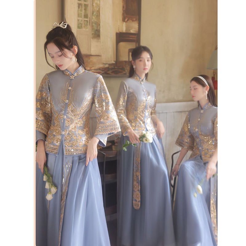 Bridesmaid Dress 2025 New Style Wedding Sister Group Long Dress Bridesmaid Dress Wedding New Chinese Style Bridesmaid Dress Autumn and Winter