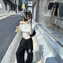 初秋穿搭一整套轻熟风简约套装时尚长袖斜肩T恤上衣女休闲阔腿裤