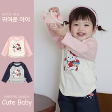 女童洋气拼色长袖T恤2026春季宝宝kt印花休闲卡通上衣打底衫5720