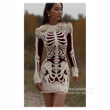 国际站 TK 独立站 哥特式女士骷髅紧身连衣裙蕾丝饰边万圣节服装