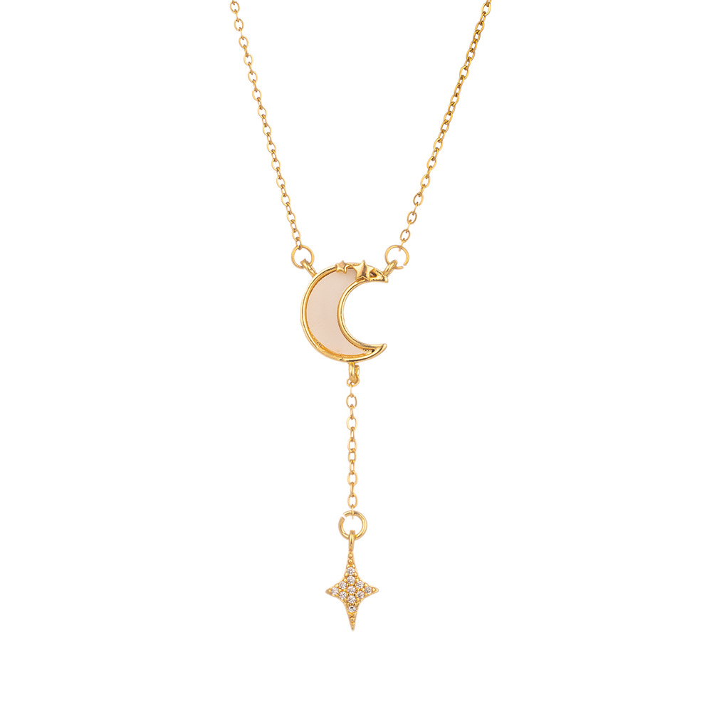 Star, Moon Pattern Women's Gender Titanium Steel Copper Casual Simple Style Inlay Star Moon Shell Zircon Pendant Necklace