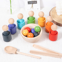 Cross-border children's Montessori teaching aids 7-color people and cup color classification matching ball and bead game wooden toys