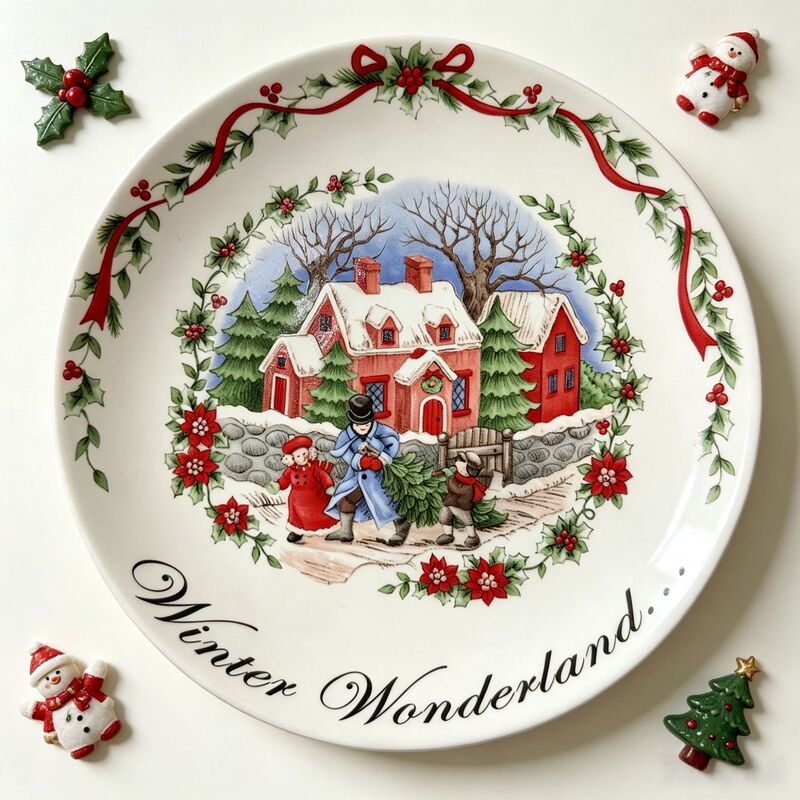 American-Style Christmas Ceramic Plate Winterwonderland Tableware Dinner Plate Home-Use Festive Atmosphere Tableware Display Plate
