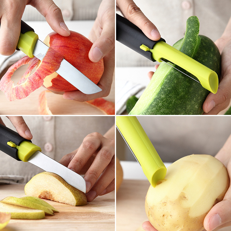Acero inoxidable de doble cabeza cuchillo multifuncional cuchillo de peeling de frutas cuchillo de peeling de cocina multipropósito de cocina doméstica melón y fruta