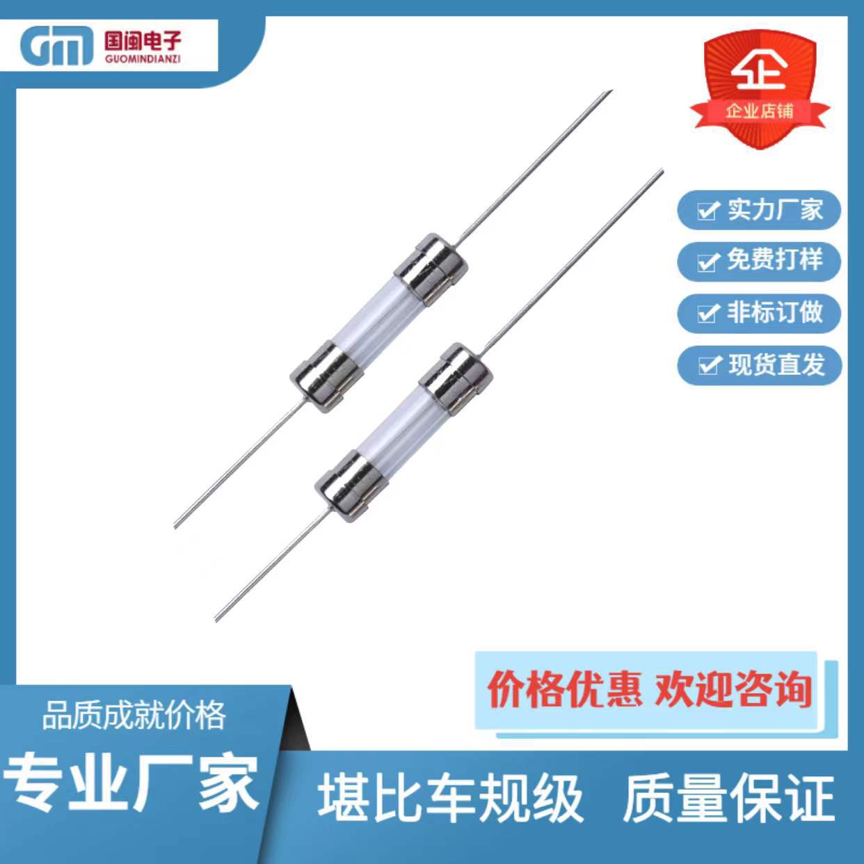 厂家引线双帽陶瓷慢断保险丝管T1A 2A 3A 5A 6.3A 10A 250V3.6x10