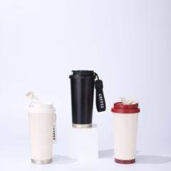 新款304不锈钢便携双饮咖啡杯随行吸管保温杯高颜值提绳礼品水杯